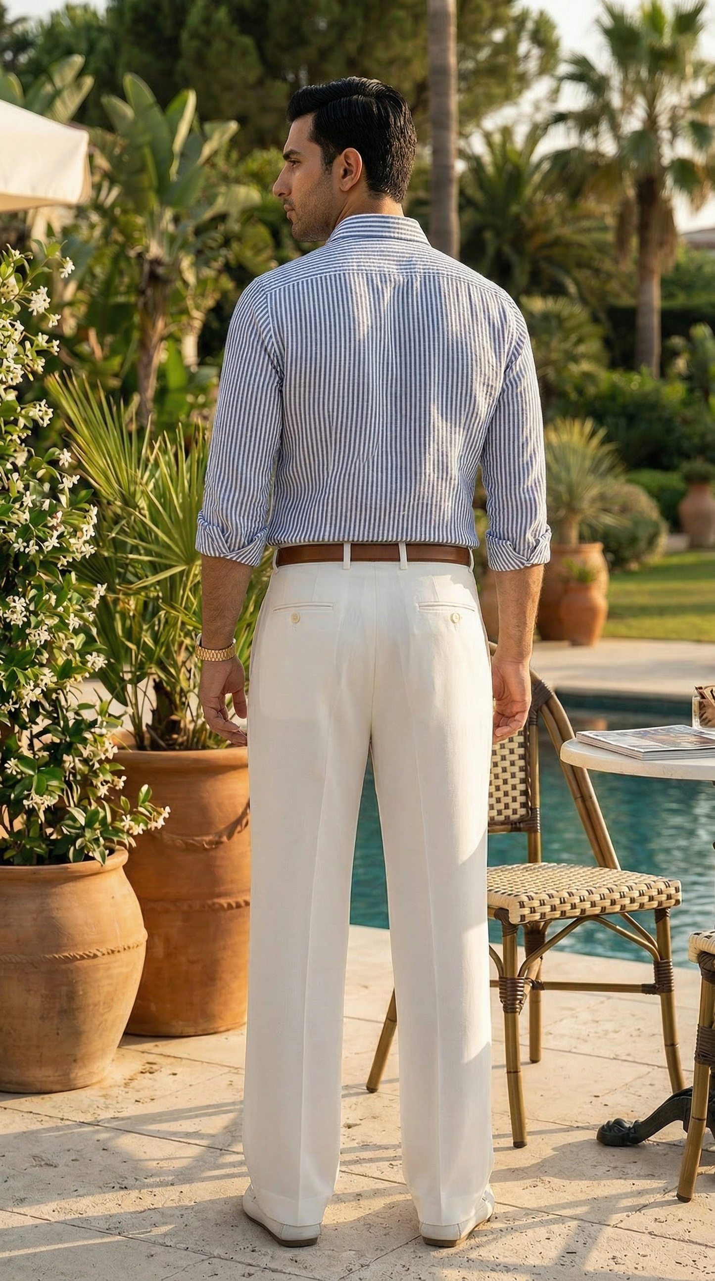 Double pleat Creamy White straight leg Korean pants