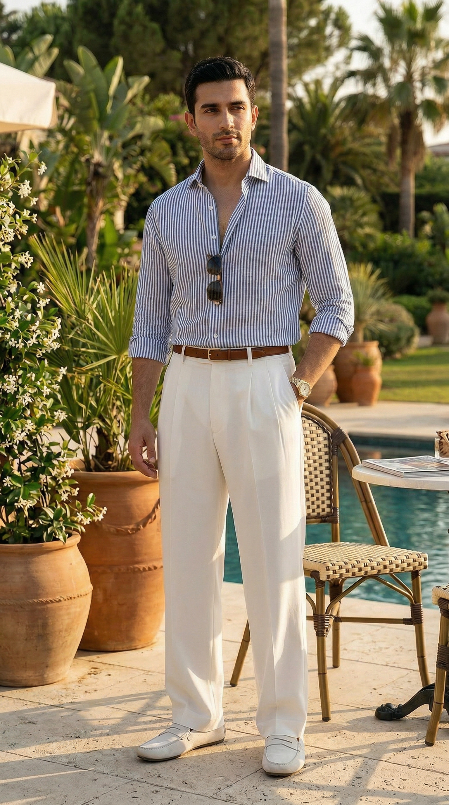 Double pleat Creamy White straight leg Korean pants