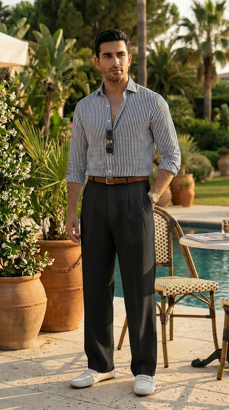Double pleat Black straight leg pants  Mens