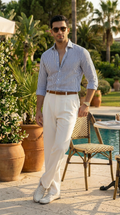 Double pleat Creamy White straight leg Korean pants