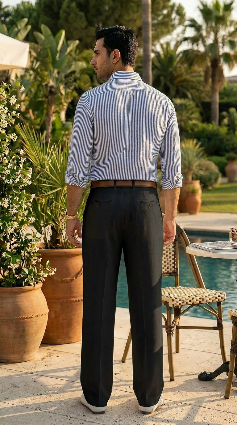 Double pleat Black straight leg pants  Mens