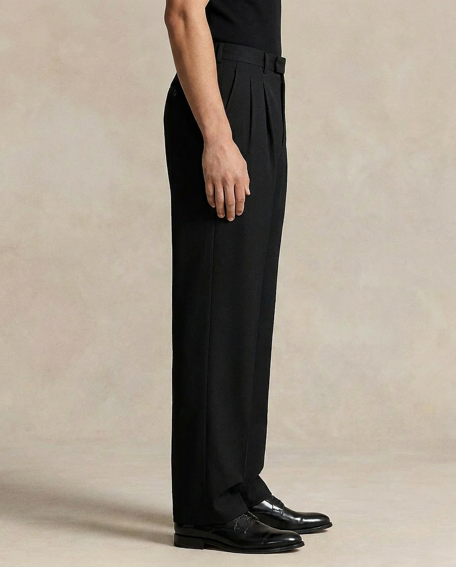 Double pleat Black straight leg pants  Mens