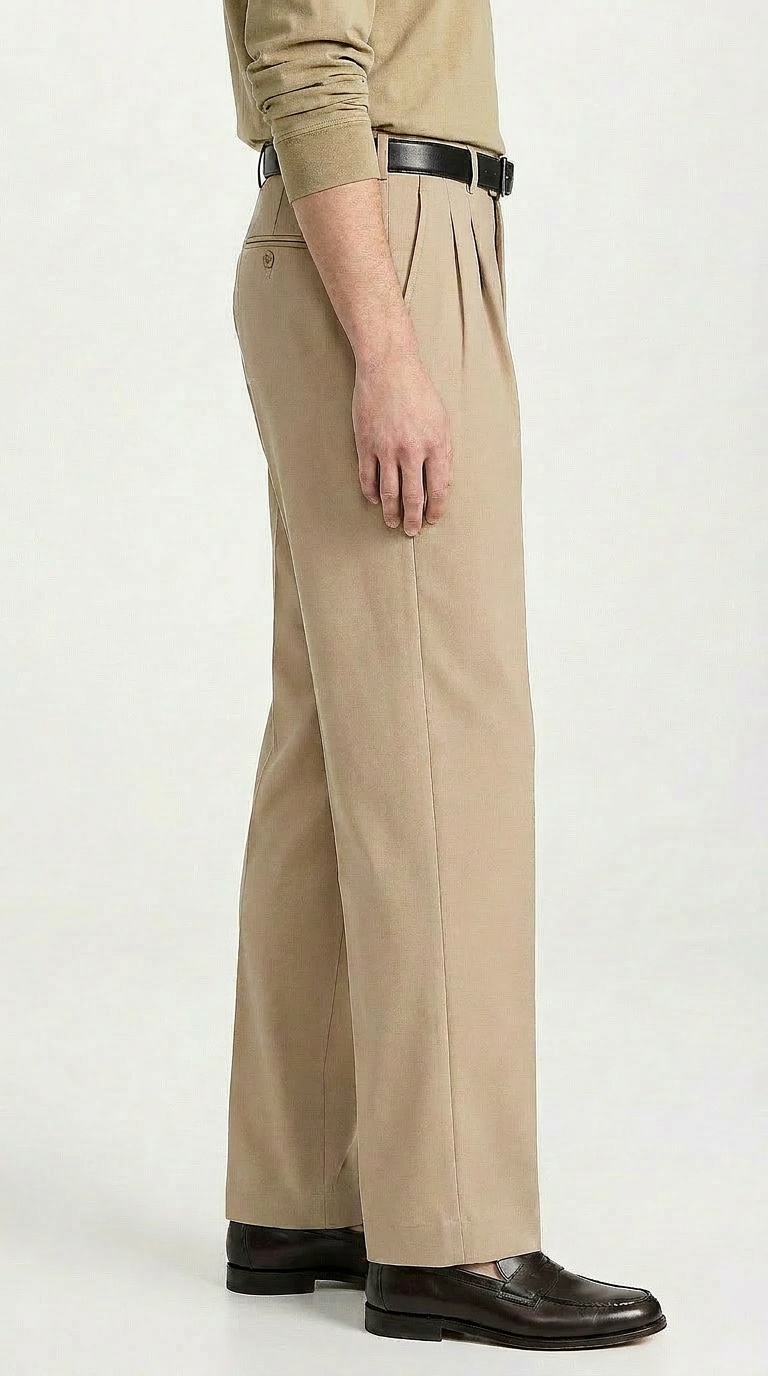 Double pleat Beige straight leg pants  Mens