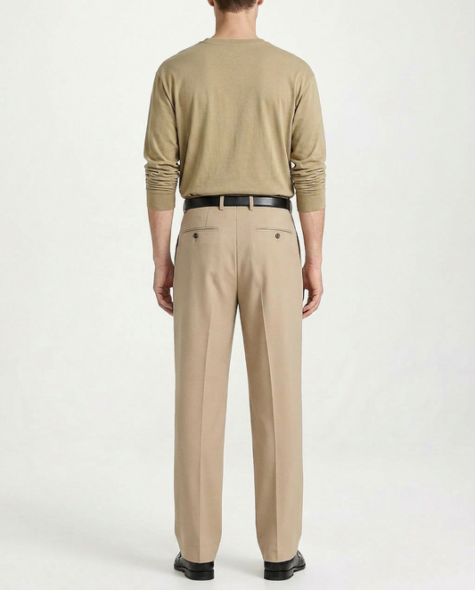 Double pleat Beige straight leg pants  Mens