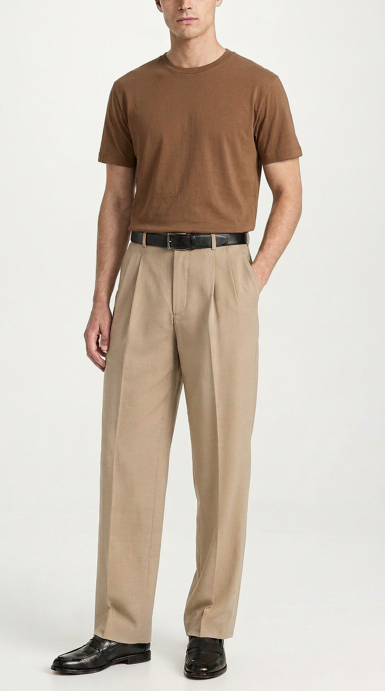 Double pleat Beige straight leg pants  Mens