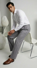 Double pleat grey straight leg pants  Mens