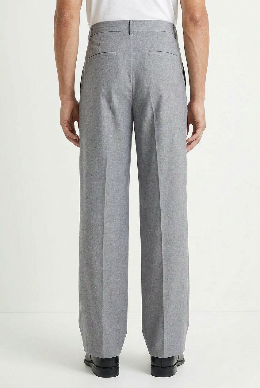 Double pleat grey straight leg pants  Mens