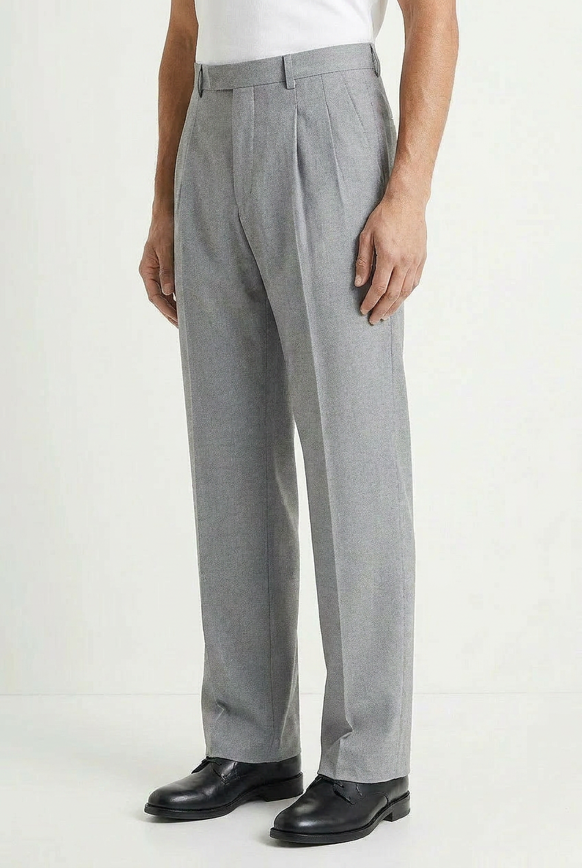 Double pleat grey straight leg pants  Mens