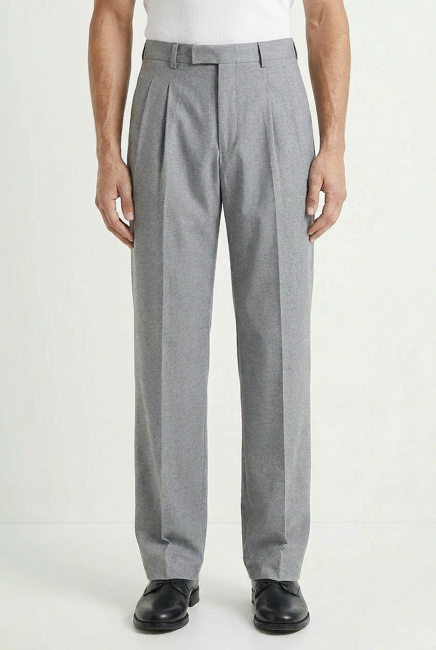 Double pleat grey straight leg pants  Mens