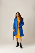 Women's blue long lapel coat.