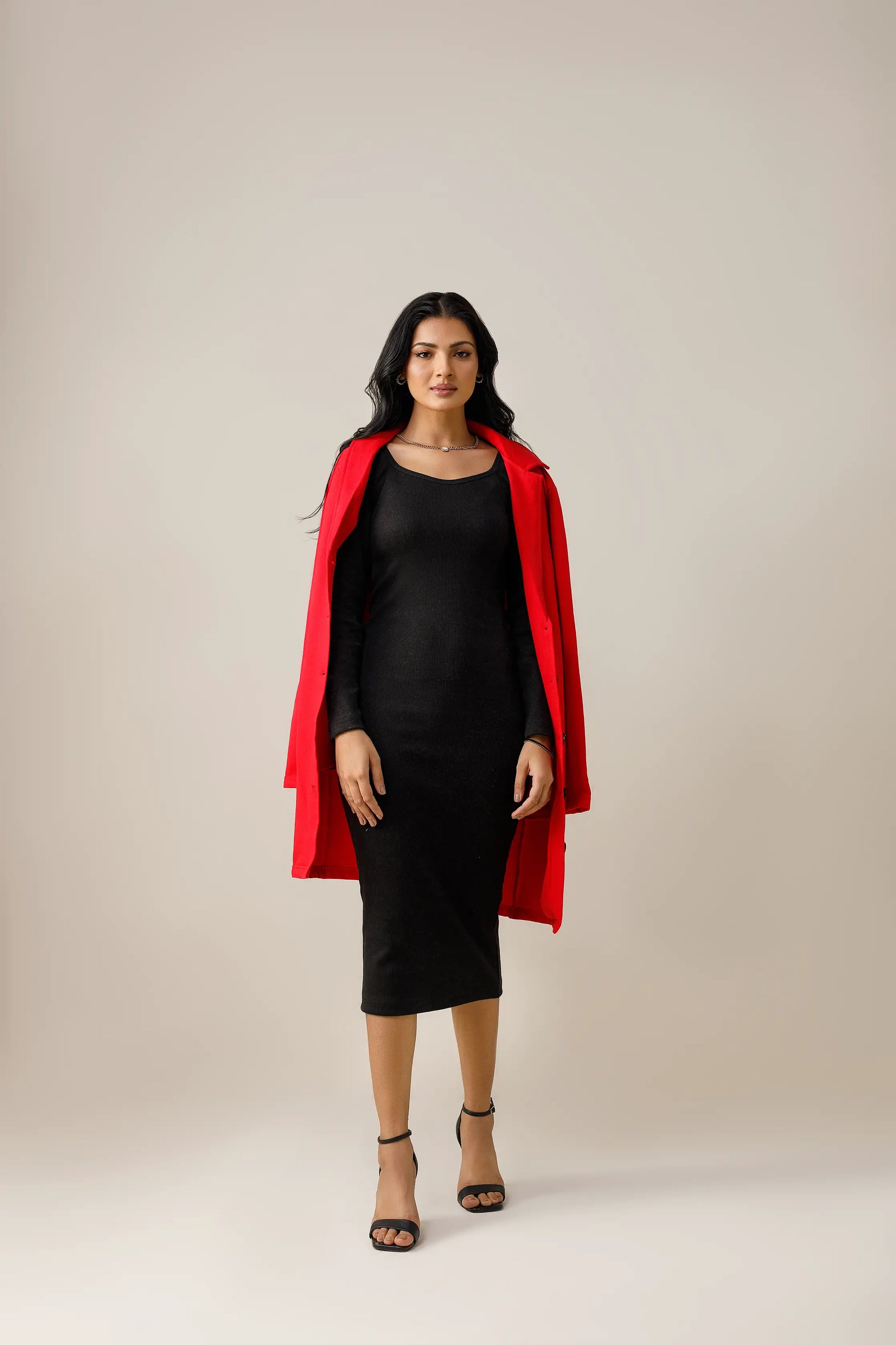 Women's fleece red long coat.