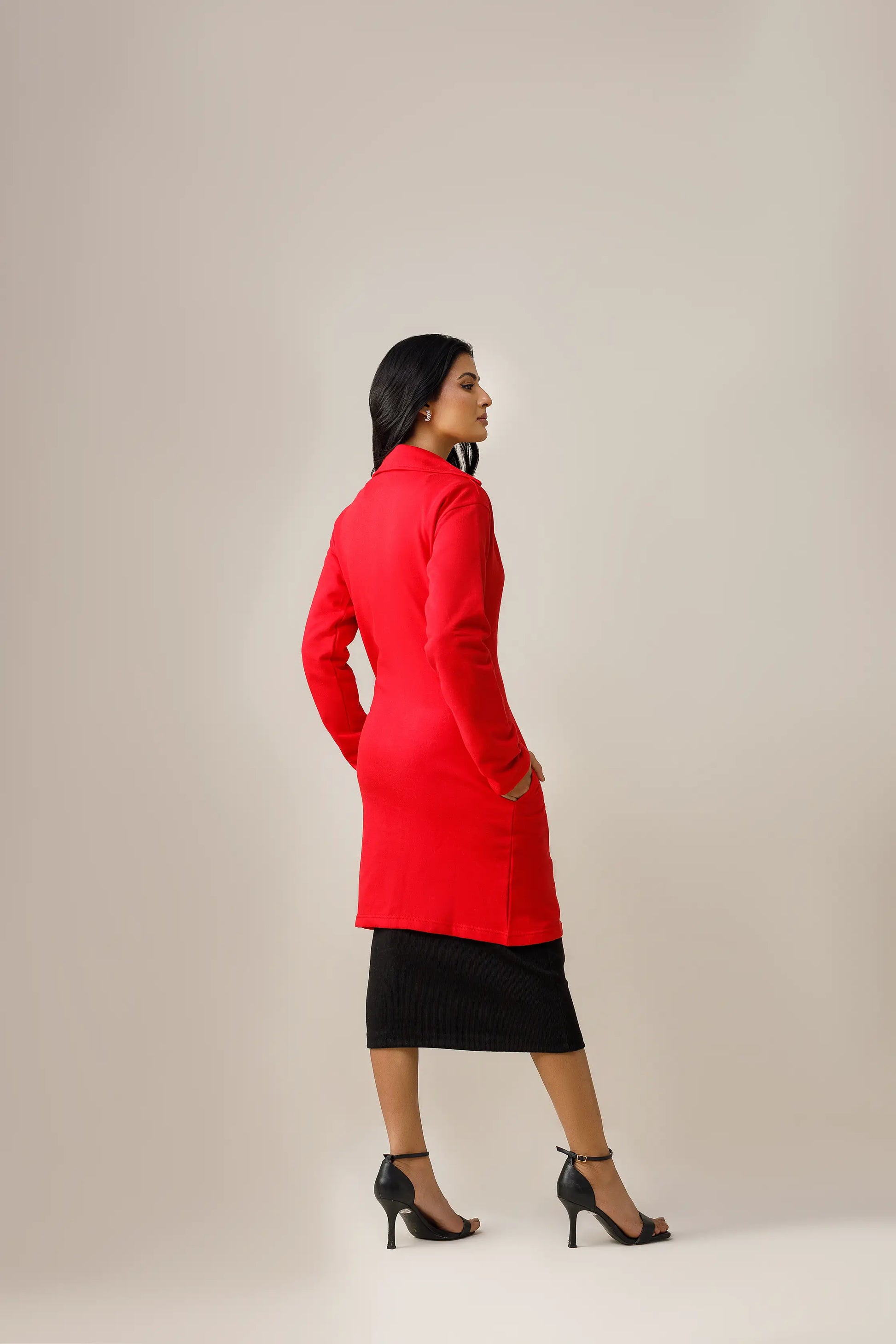 Women's fleece red long coat.