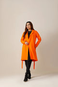 Women's fleece orange long lapel coat.