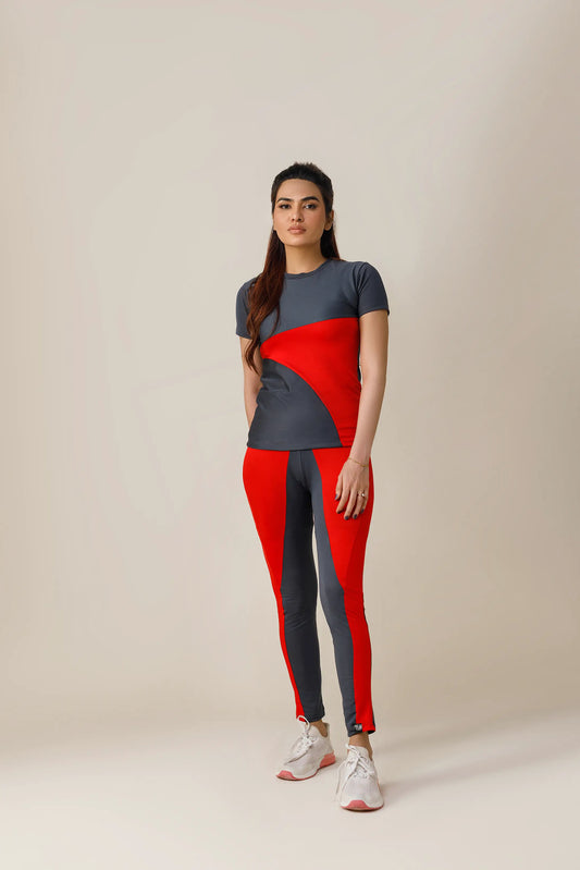 Move & Groove Activewear Suit (Red and Grey)