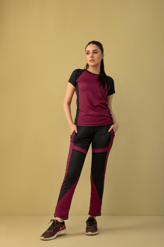 Expressive Victory Activewear Suit (Burgundy and Black)