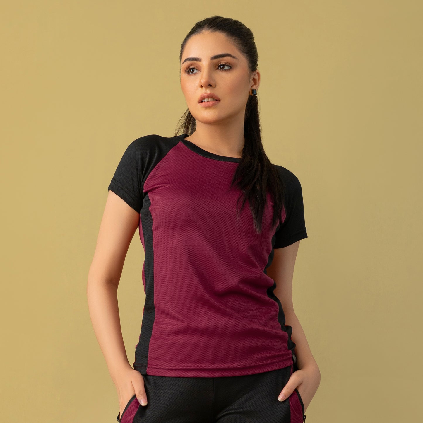 Expressive Victory Activewear T-shirt (Burgundy And Black)