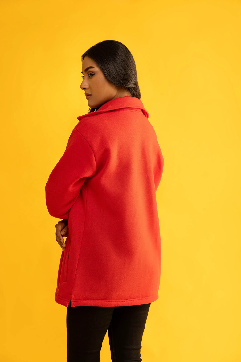 Women's oversize red double pocket shacket (Jacket).