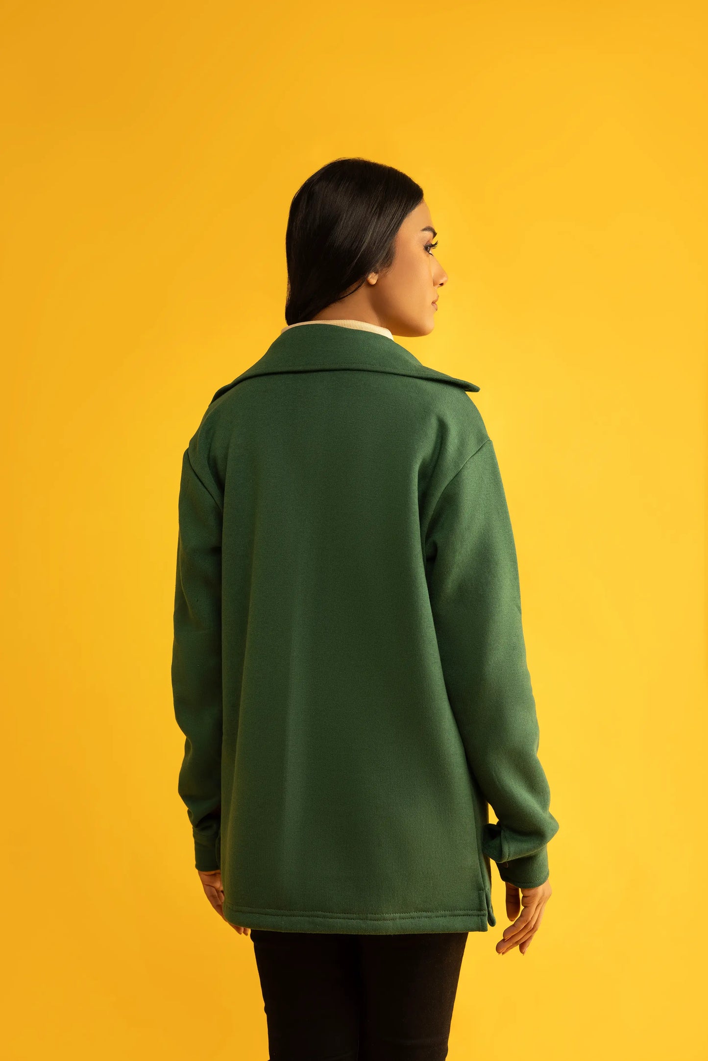 Women's Cozy Oversized Parrot Green Long Double Pocket Shacket