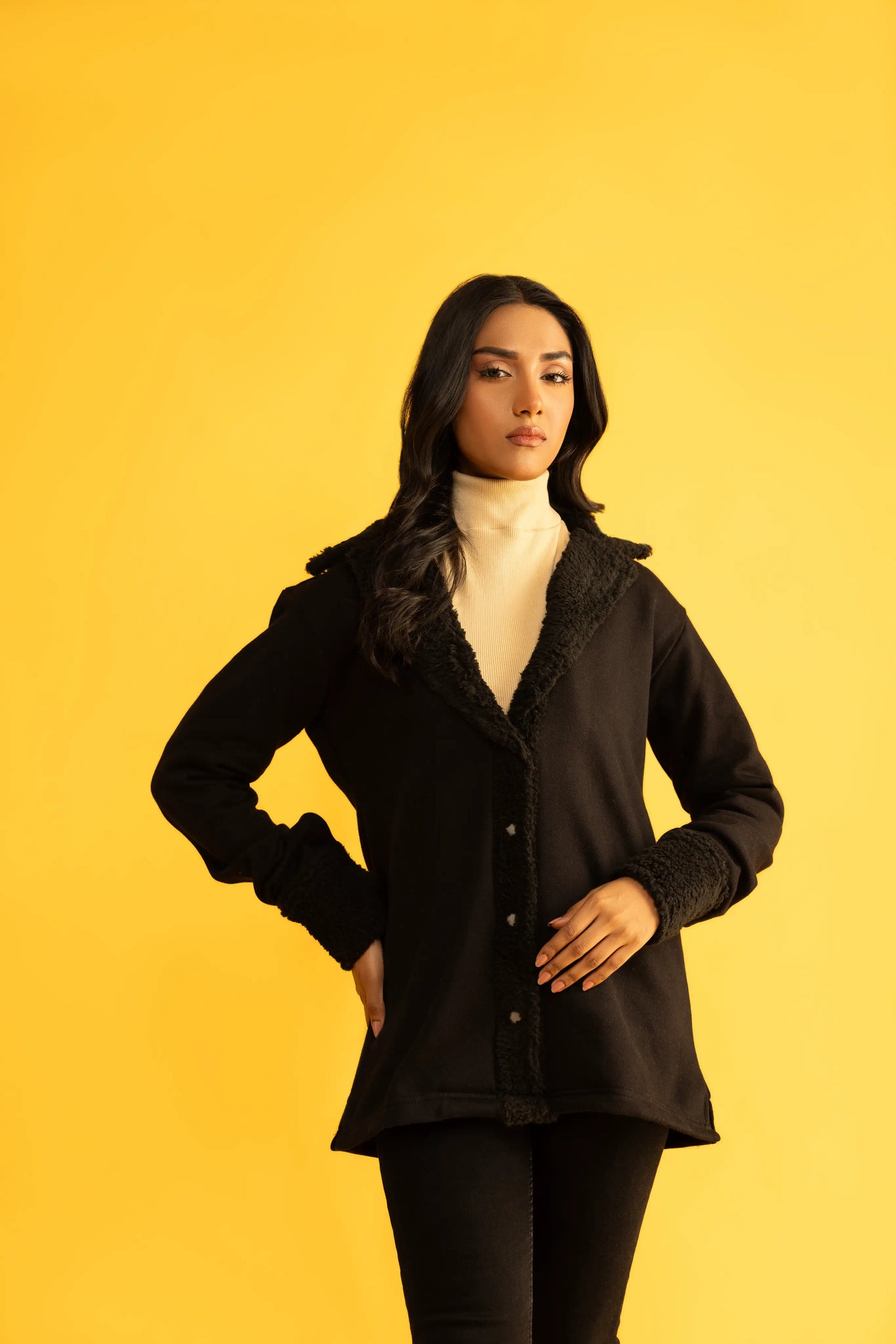 Women's Cozy Oversized Black Fur Shacket