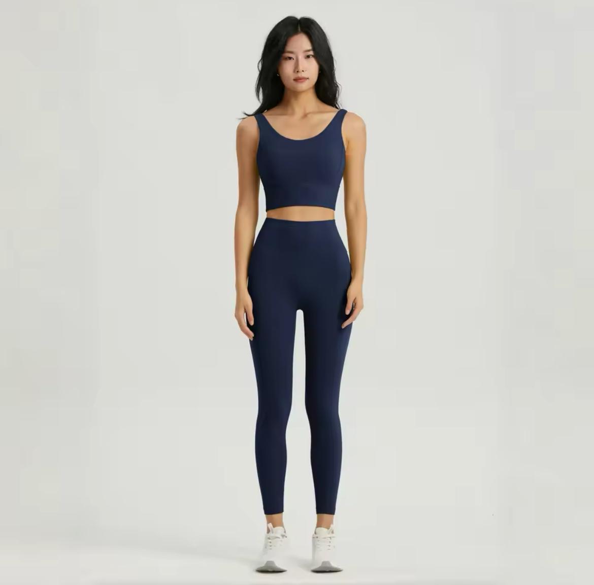 Navy Basic Crop Top & Leggings in Yoga Stretch