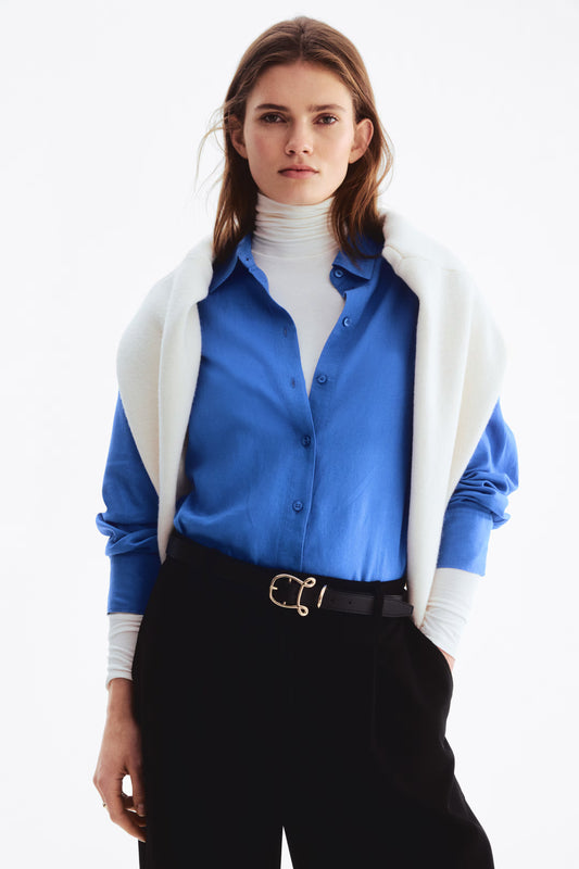 Oversized Linen-Blend Shirt Blue