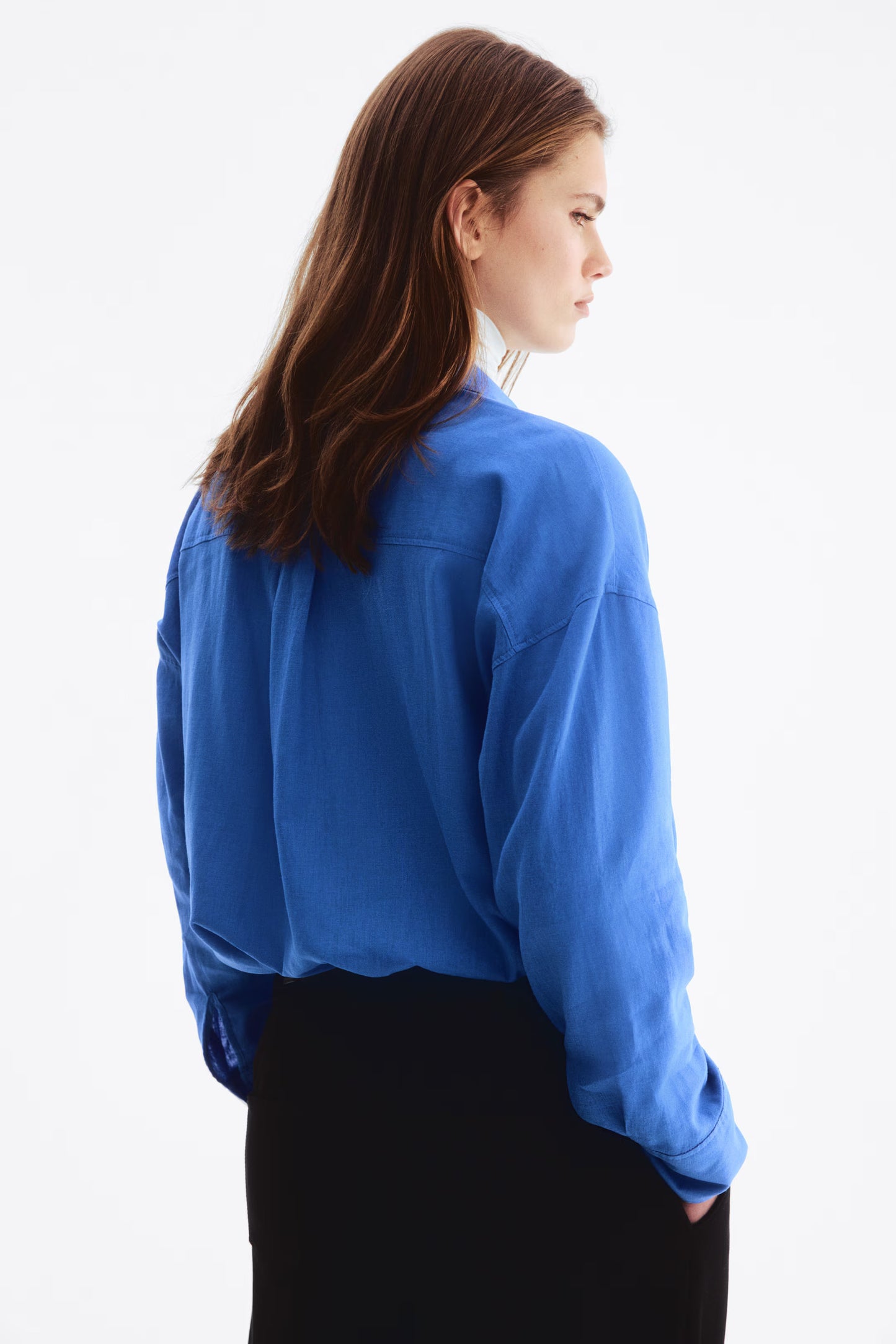Oversized Linen-Blend Shirt Blue