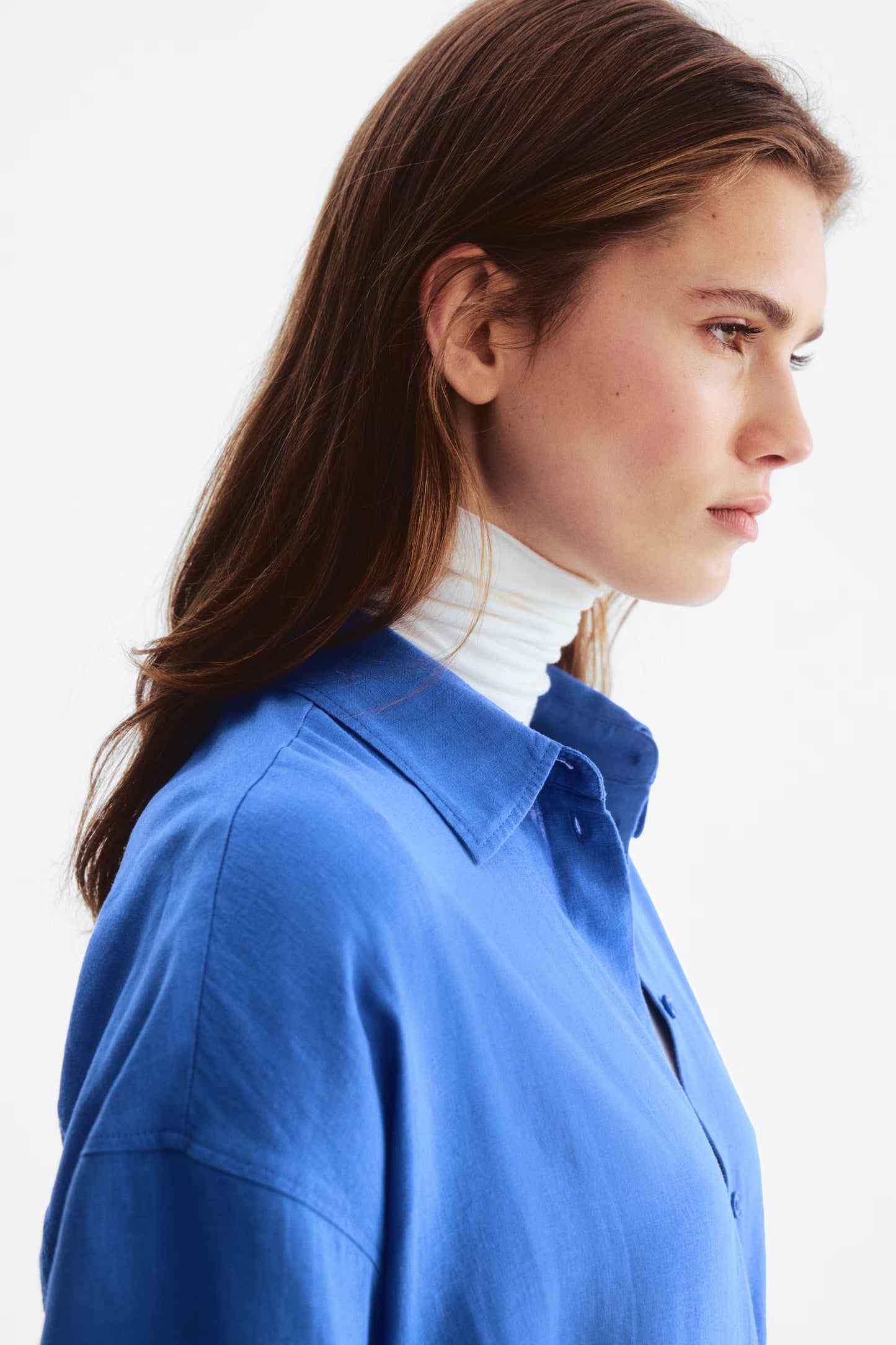 Oversized Linen-Blend Shirt Blue