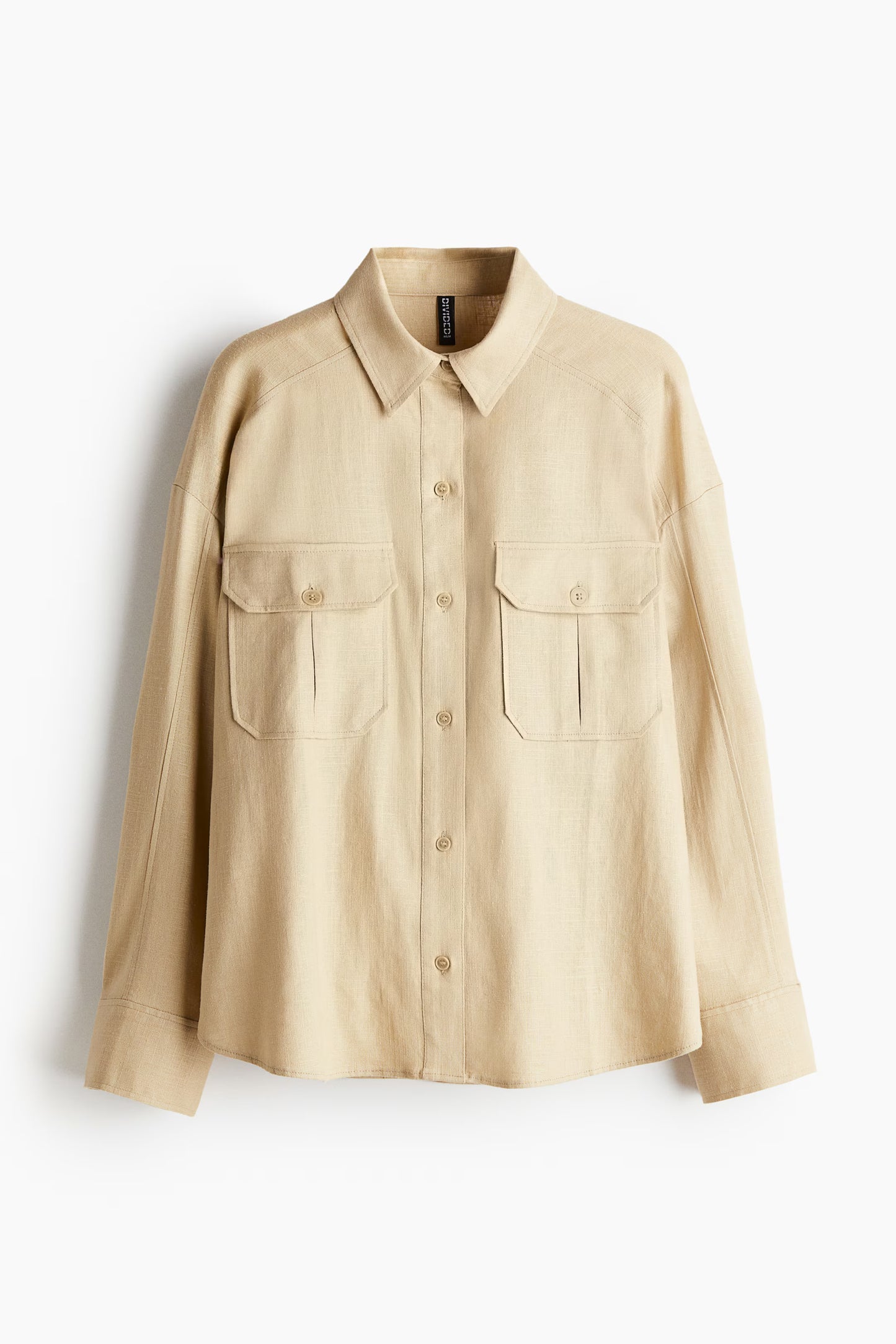 Oversized Linen-blend Cargo Shirt Beige