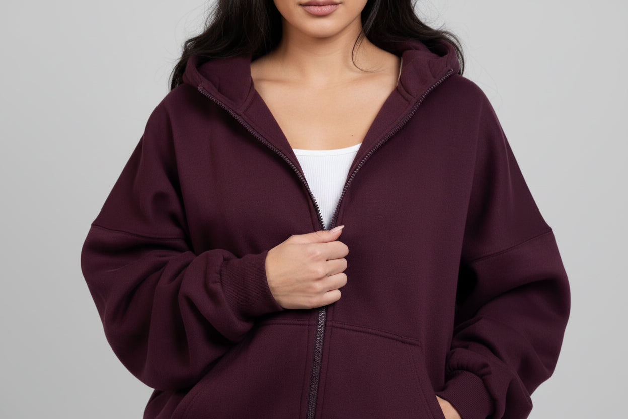 Maroon womens Zipper Tracksuit Loose Fit