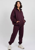 Maroon womens Zipper Tracksuit Loose Fit