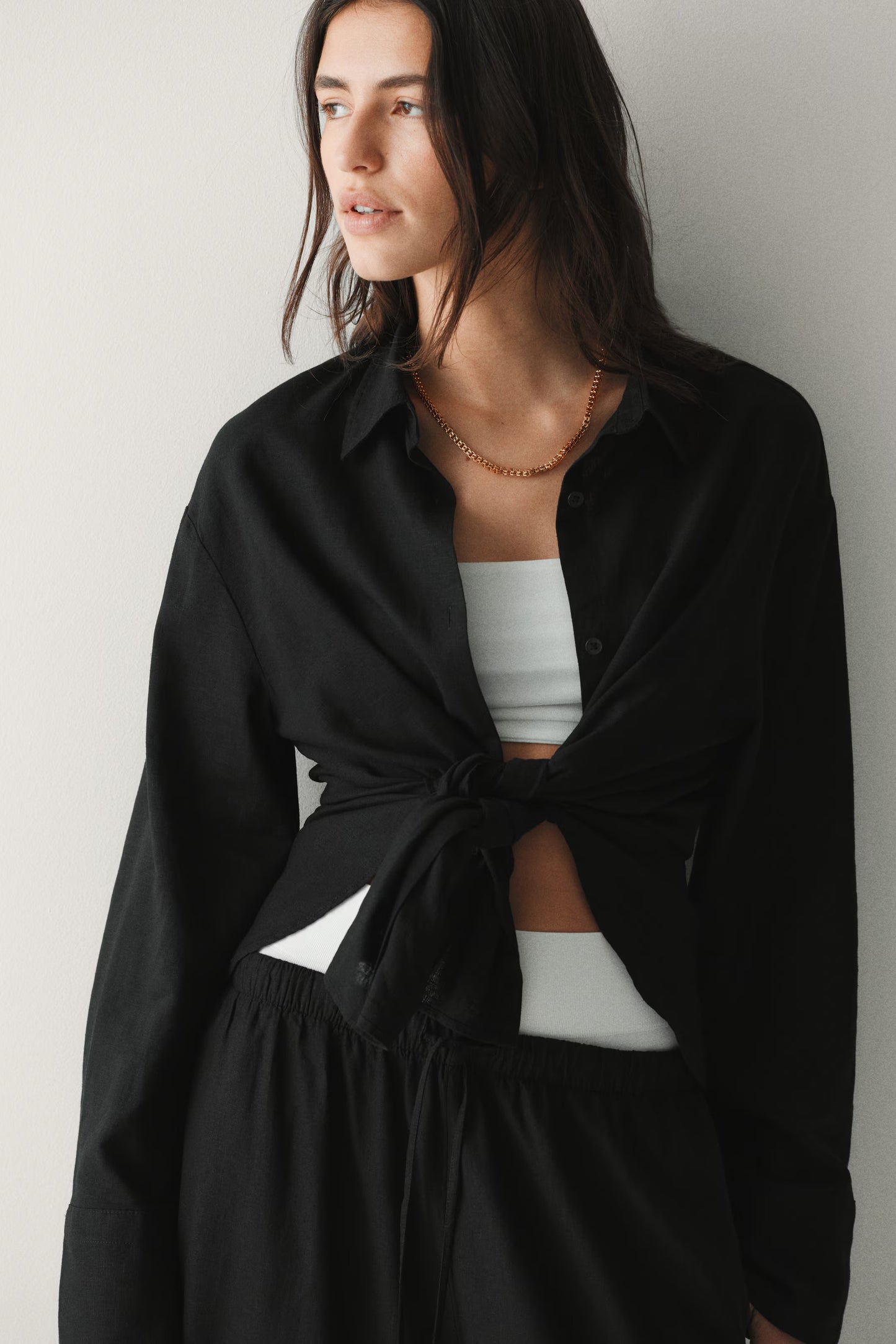 Oversized Linen-Blend Shirt Black