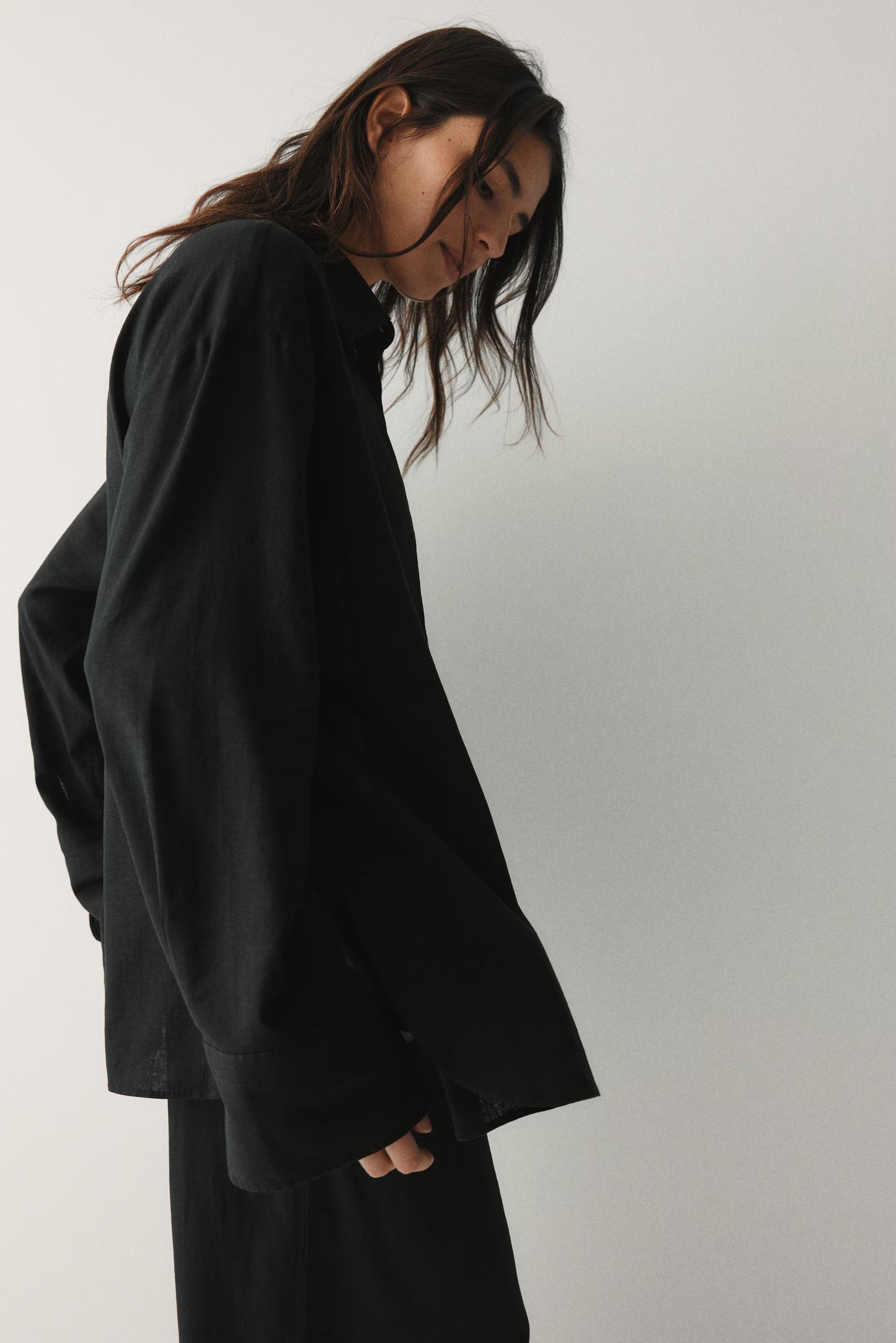Oversized Linen-Blend Shirt Black