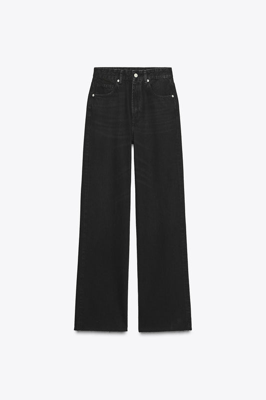 High Waist Wide Leg Straight Fit black washed