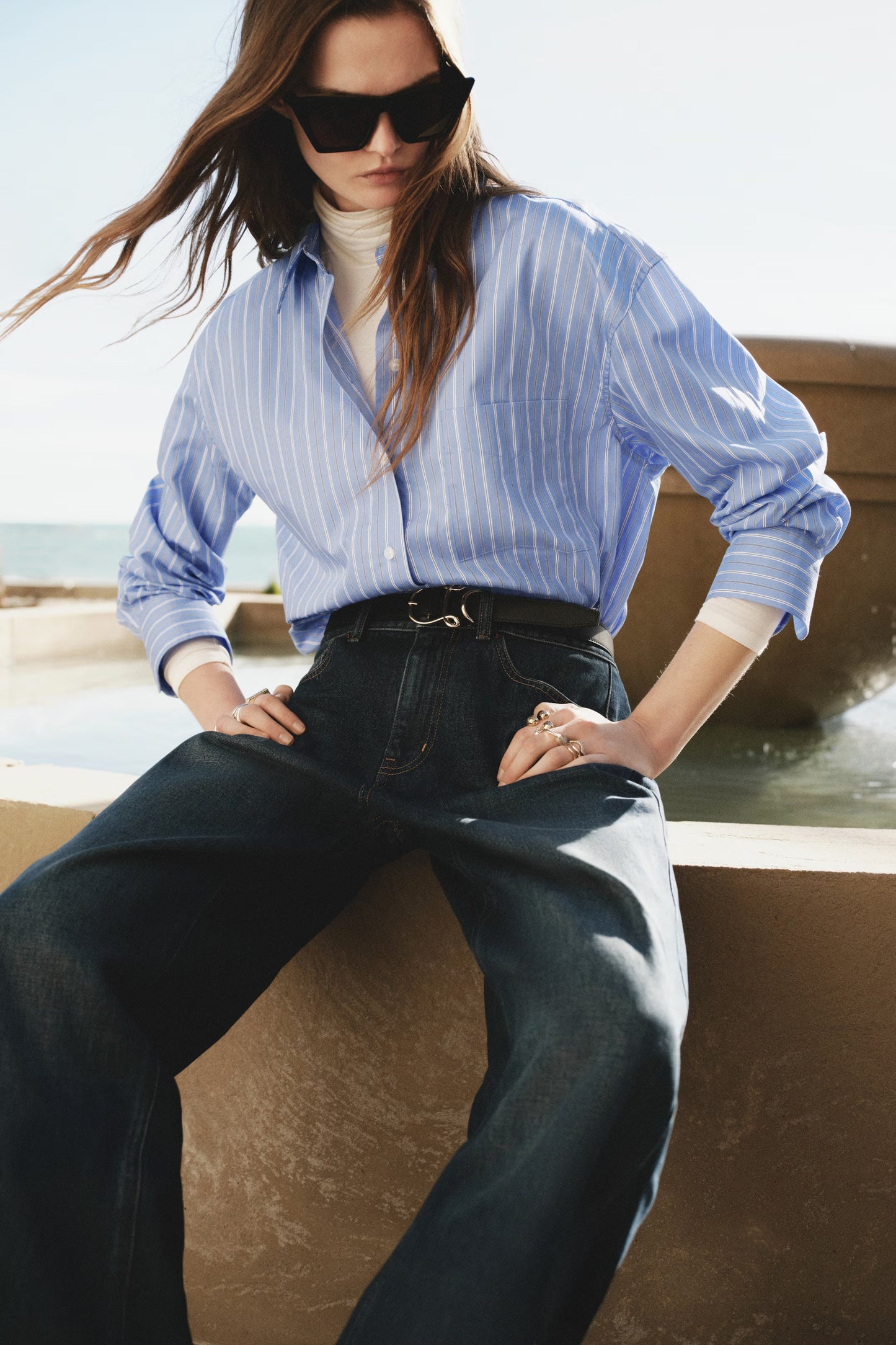 Oversized Poplin Shirt Blue Striped