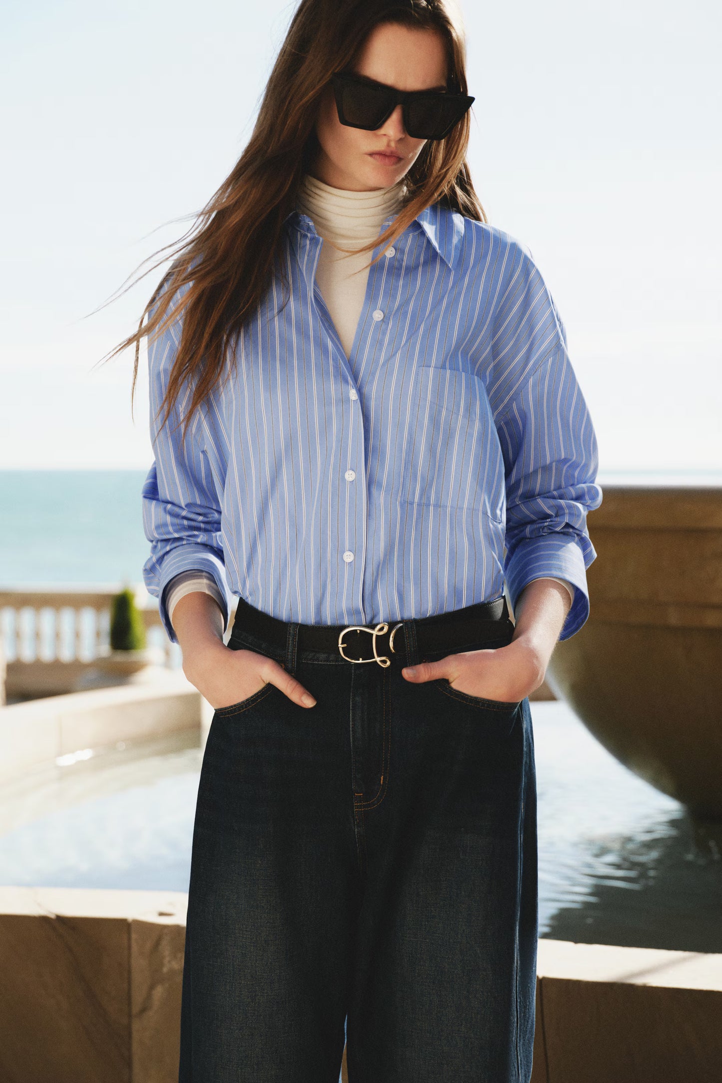 Oversized Poplin Shirt Blue Striped