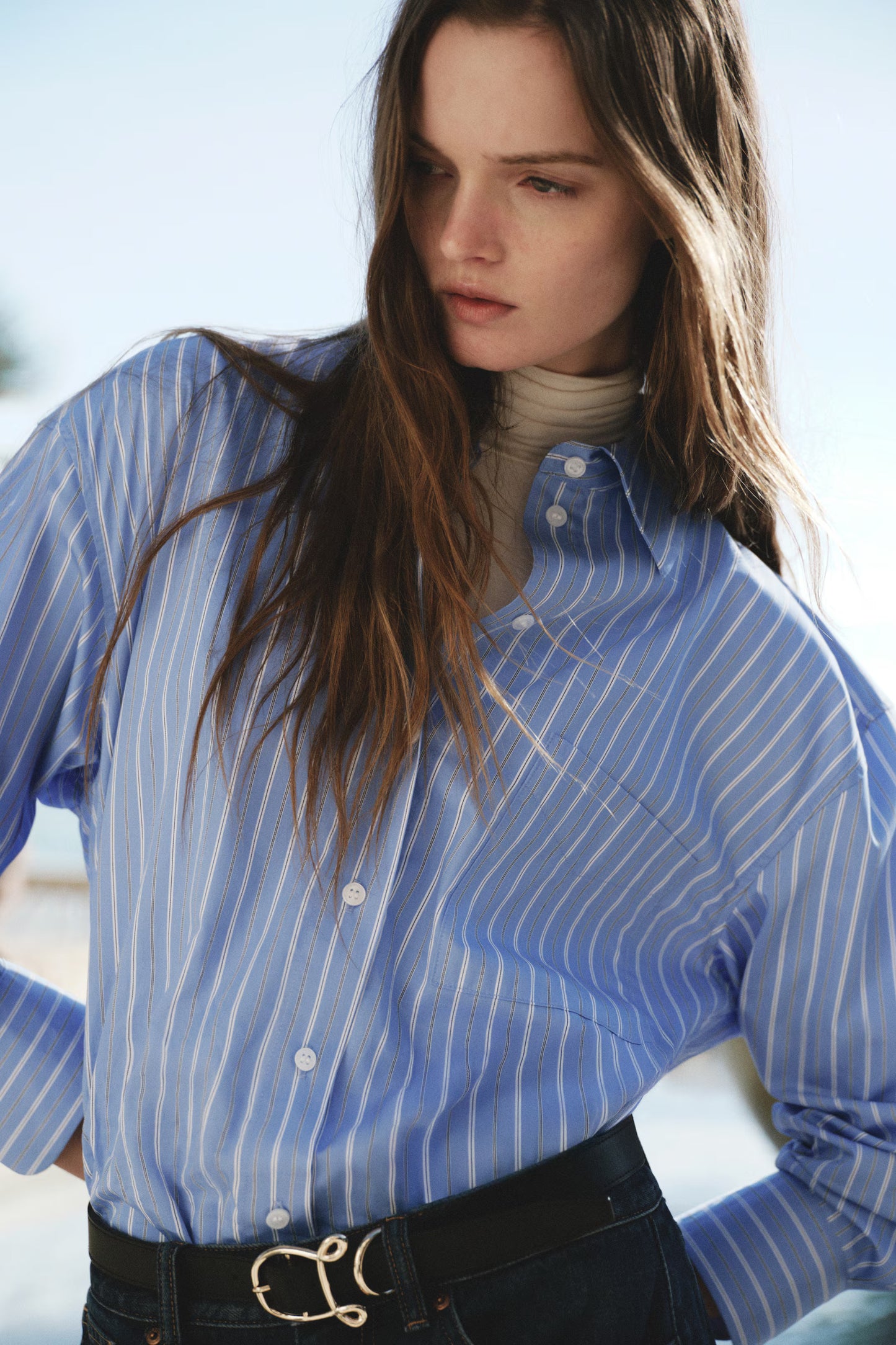 Oversized Poplin Shirt Blue Striped