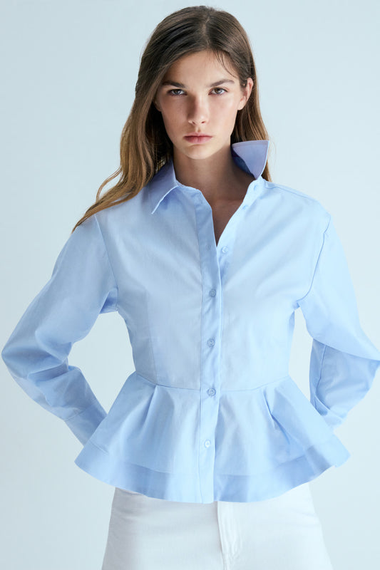 Poplin Frilled Peplum Shirt