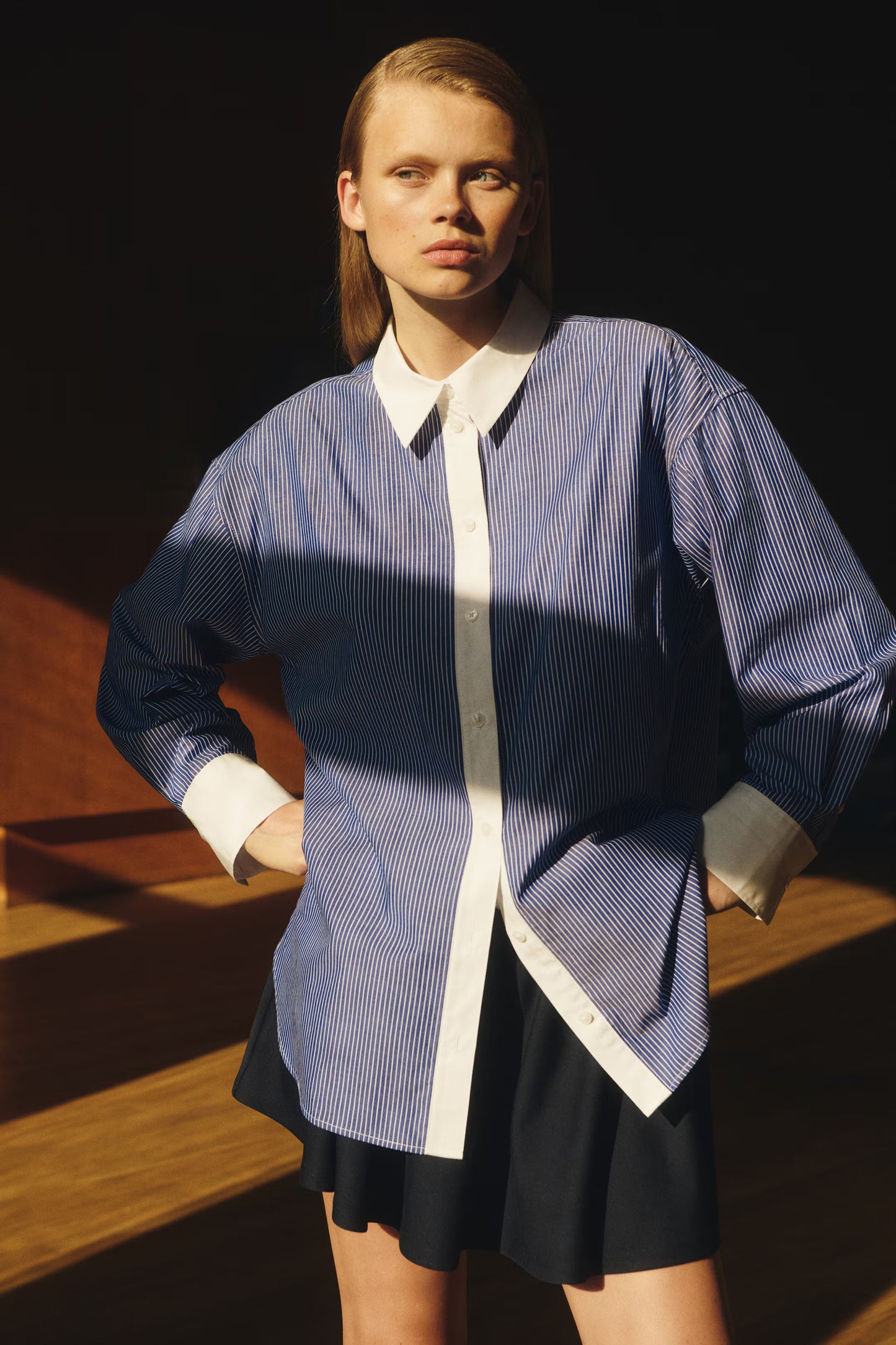 Oversized Poplin Shirt blue striped white cuff