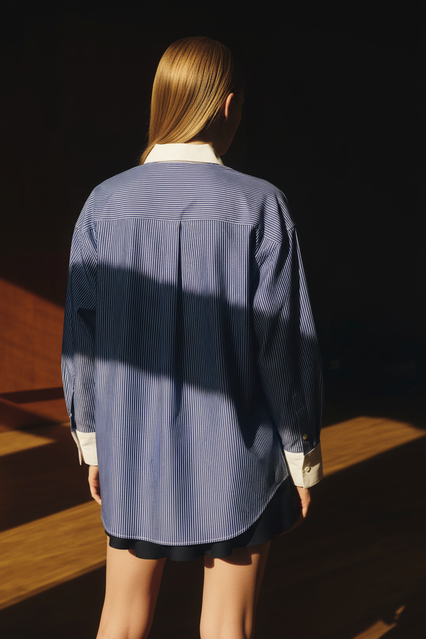 Oversized Poplin Shirt blue striped white cuff