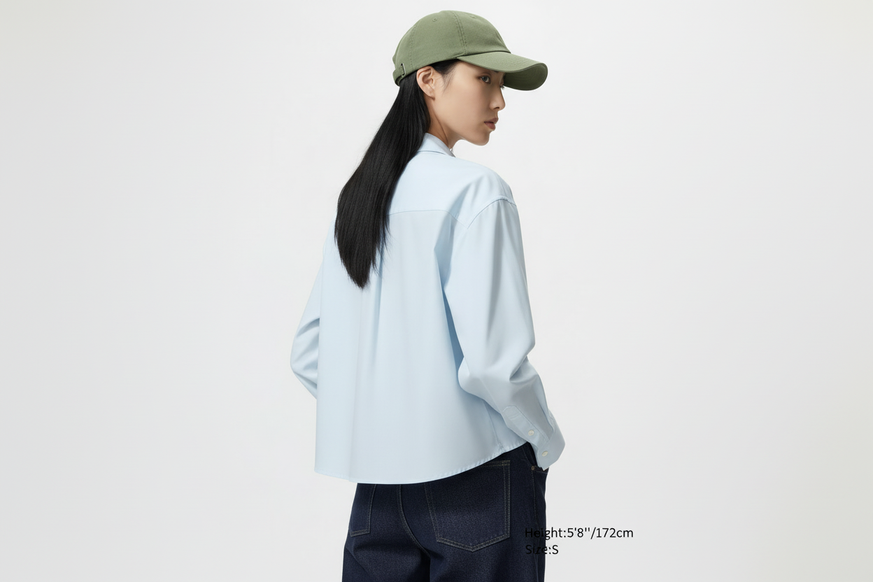 Blue Oxford Boxy Cropped Shirt