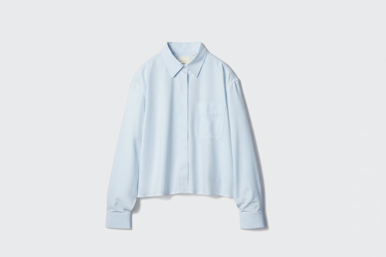 Blue Oxford Boxy Cropped Shirt