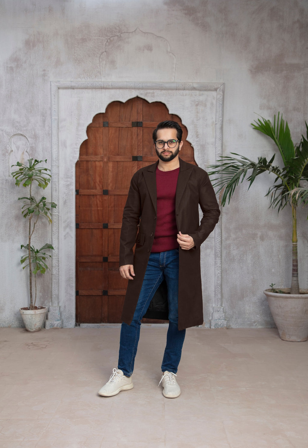 Mocha Drape Men's Long Coat