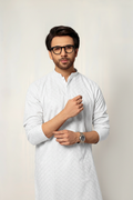 Off white Men's kurta Pajama Set Embroidered (Chikan Kari)