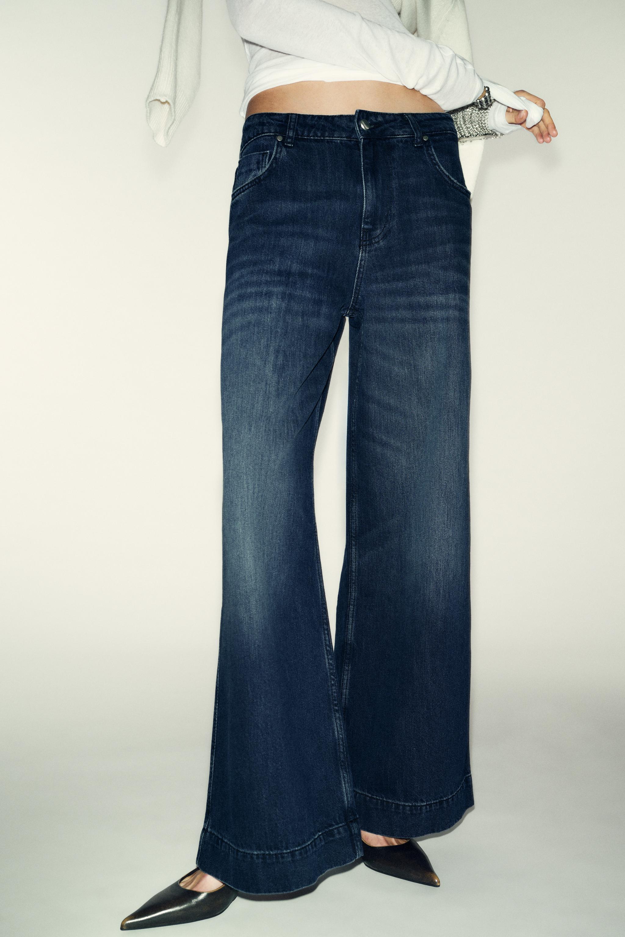 Mid Waist Wide Leg Loose Fit Dark Blue washed