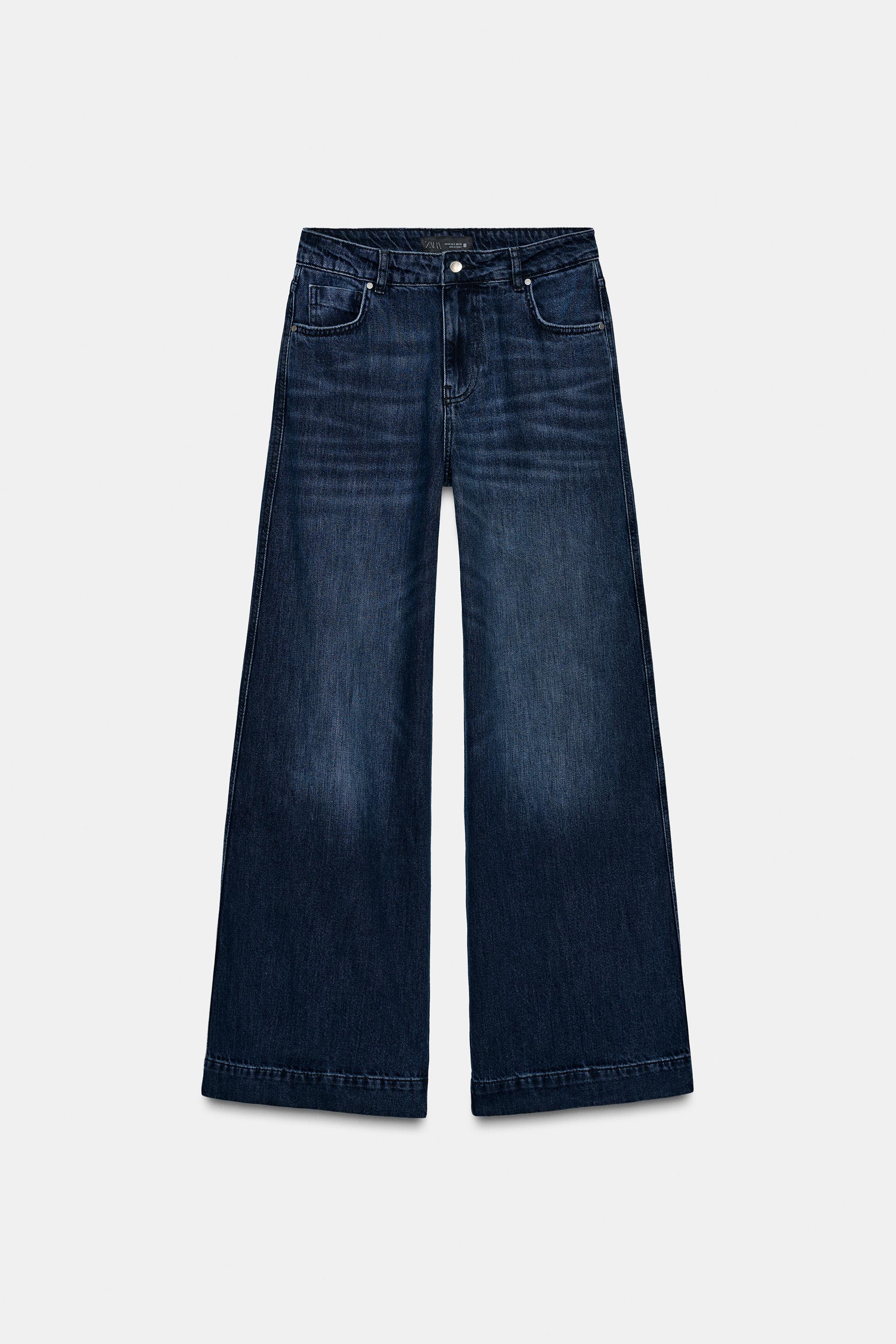 Mid Waist Wide Leg Loose Fit Dark Blue washed