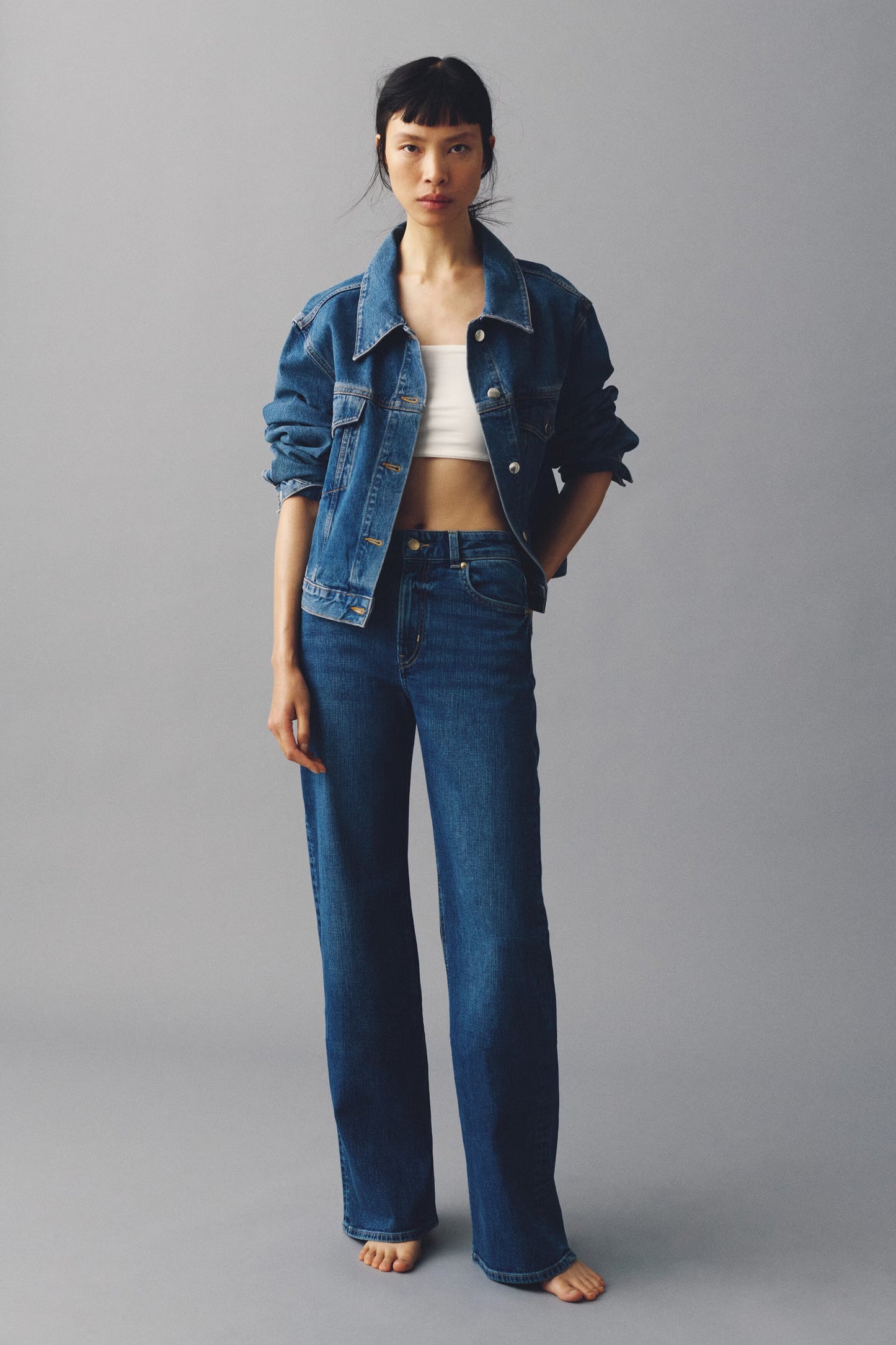 Straight Leg High Rise Mid Blue