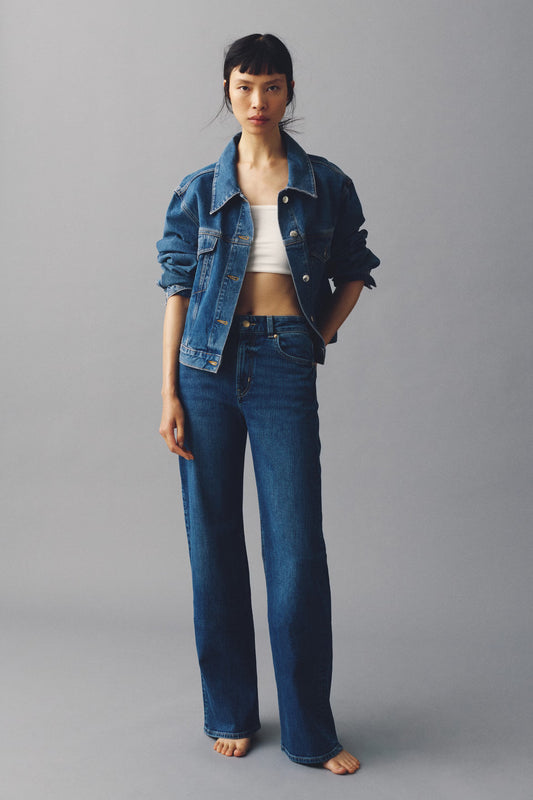 Wide Leg High Rise Mid Blue