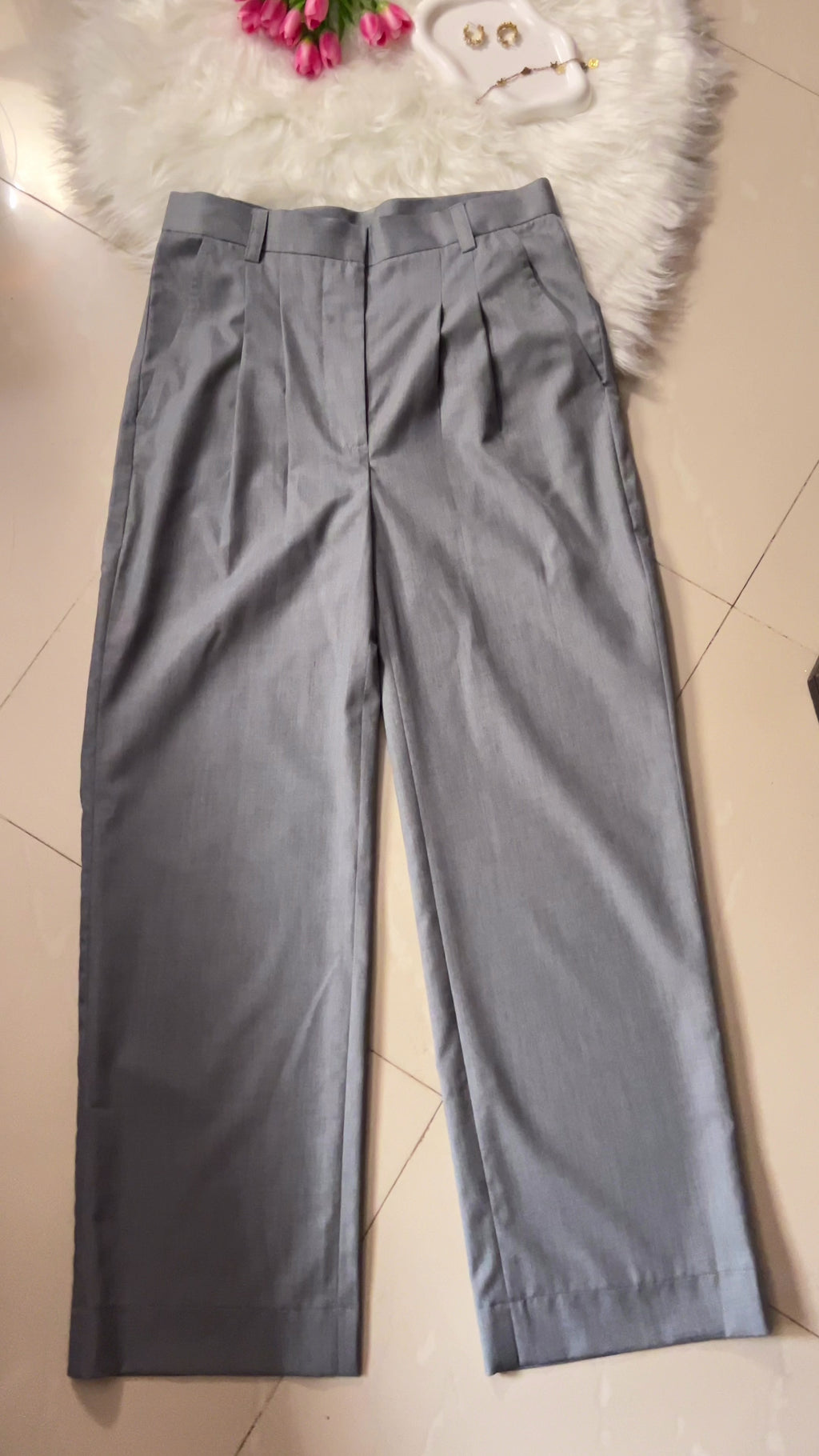 Double Pleat Straight Leg Trousers