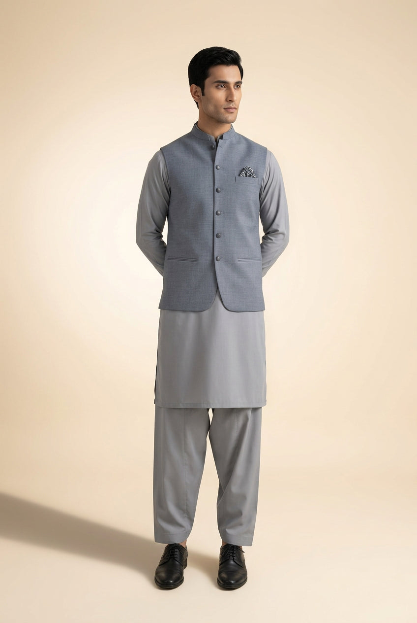 SILVER GREY MENS WAIST COAT