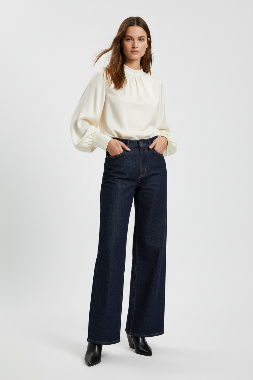 High Waist Wide Leg straight Fit Orginal denim Blue
